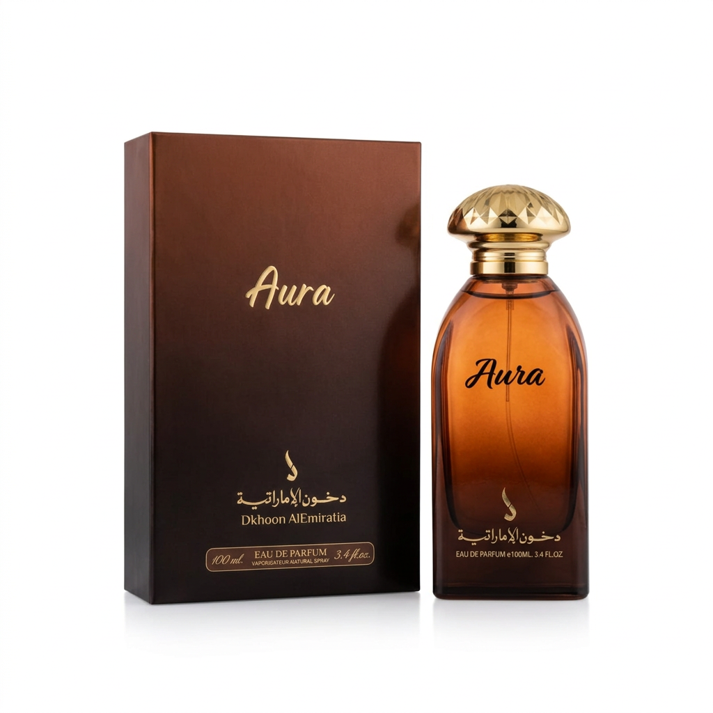 Aura fles met doos op wit