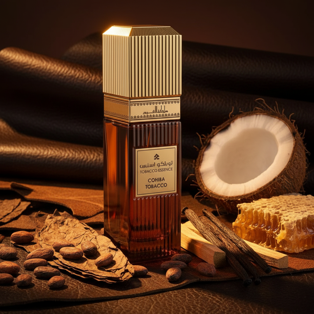 Cohiba Tobacco van Mamlakat Al Oud, sfeervolle afbeelding van een unisex tabaksparfum.