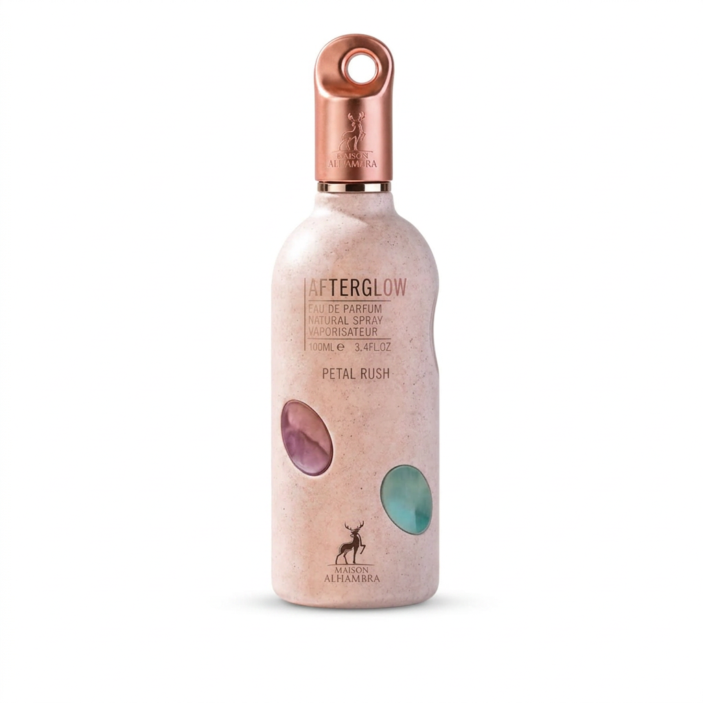 Afterglow Petal Rush Eau de Parfum 100 ml van Maison Alhambra, losse fles op witte achtergrond