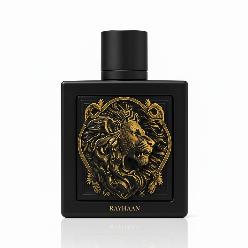 Rayhaan Lion Eau de Parfum 100 ml matzwarte fles met goudkleurig leeuwenmedaillon