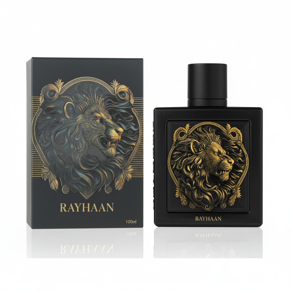 Rayhaan Lion Eau de Parfum 100 ml fles met originele zwarte leeuwenverpakking