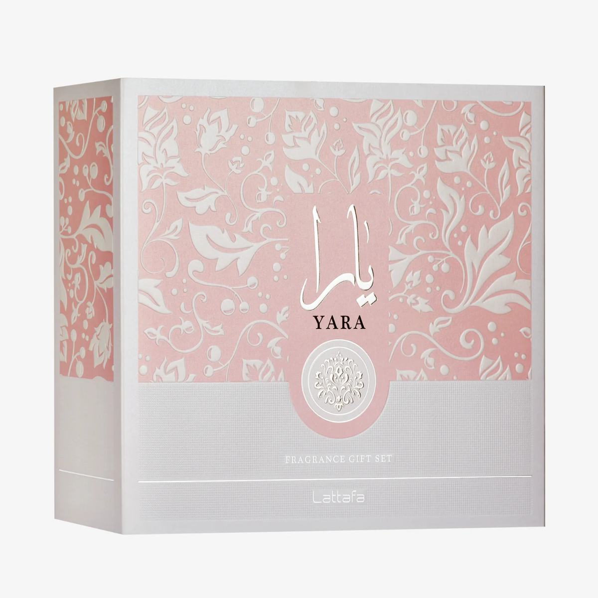 Voorkant van de originele roze Lattafa Yara Fragrance Gift Set cadeauverpakking
