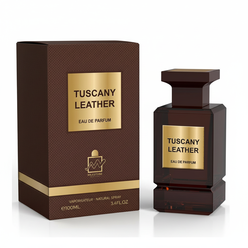 Tuscany Leather Eau de Parfum 100 ml fles en doos van Milestone