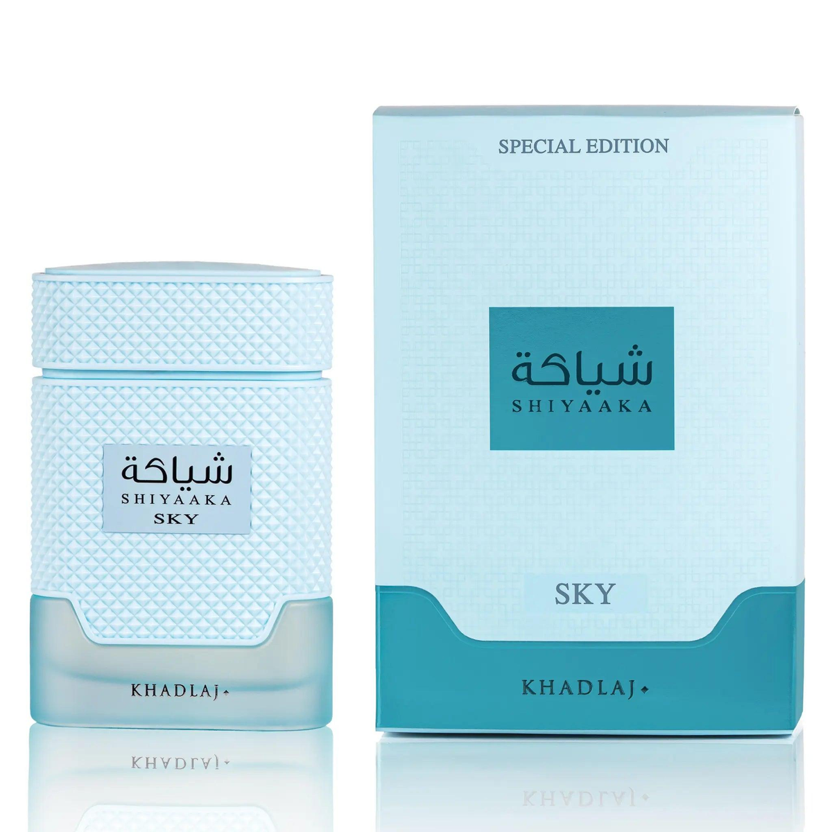 Khadlaj Shiyaaka Sky Eau de Parfum met lichtblauwe flacon en originele doos
