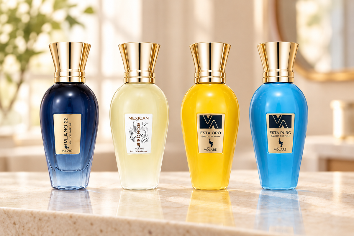 Volaré Discovery Set met vier Eau de Parfum-flacons in een lichte sfeeromgeving