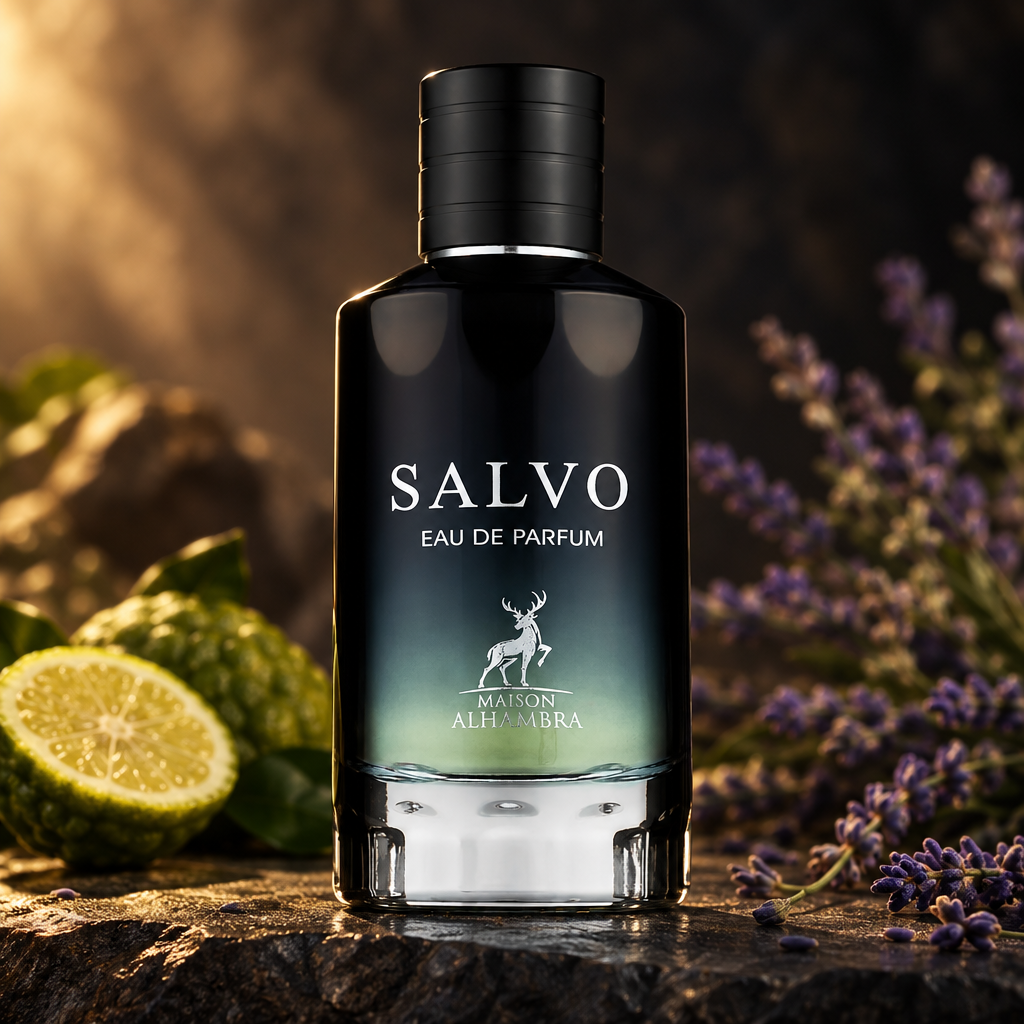Maison Alhambra Salvo Eau de Parfum met citrus en lavendel in warm licht