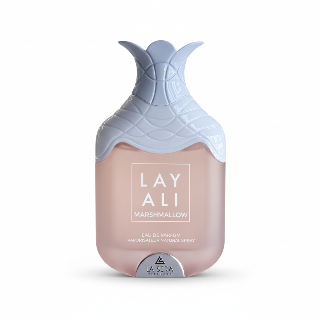 La Sera Layali Marshmallow Eau de Parfum 100 ml roze damesparfum fles op wit