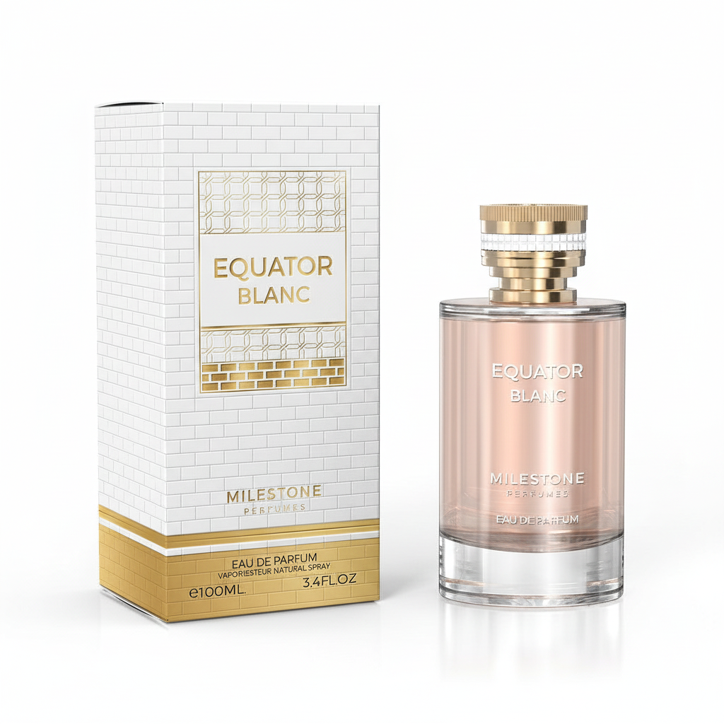 Milestone Equator Blanc Eau de Parfum 100 ml fles met originele wit-gouden verpakking