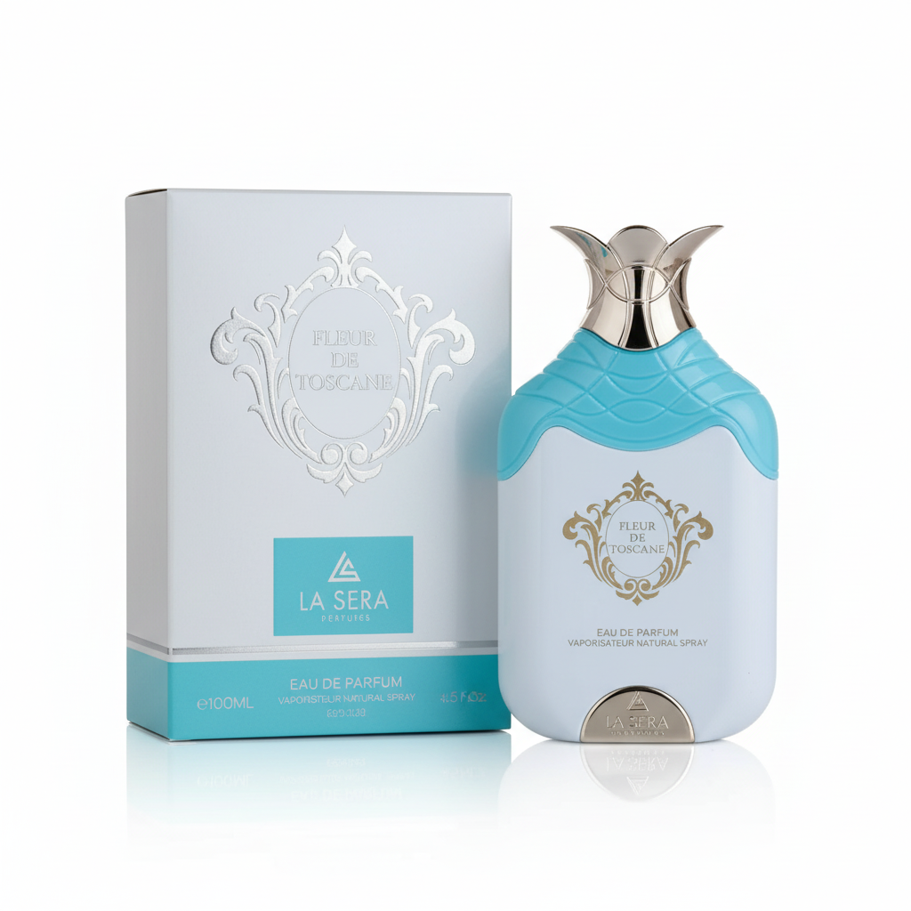 La Sera Fleur De Toscana Eau de Parfum 100 ml fles met originele zilver-turquoise verpakking