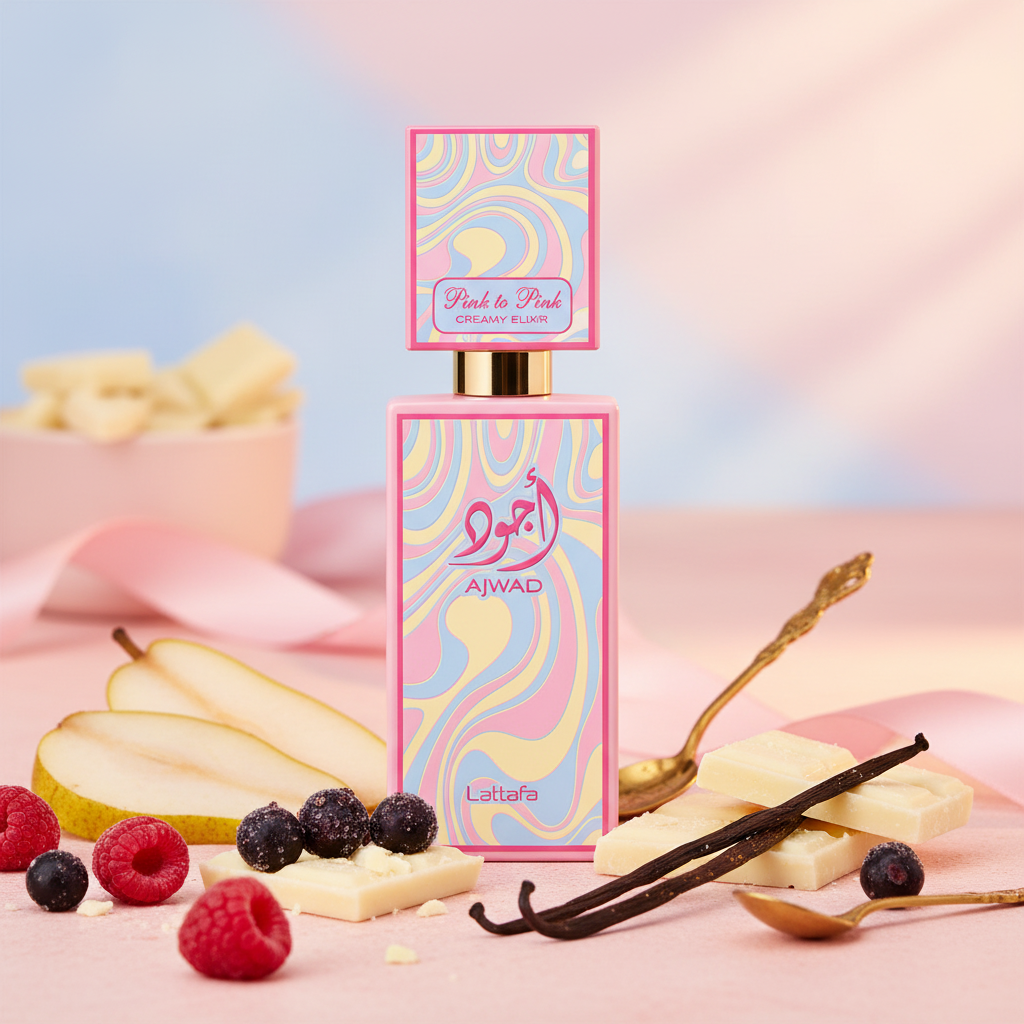 Lattafa Ajwad Pink to Pink Creamy Elixir met framboos, peer, witte chocolade en vanille