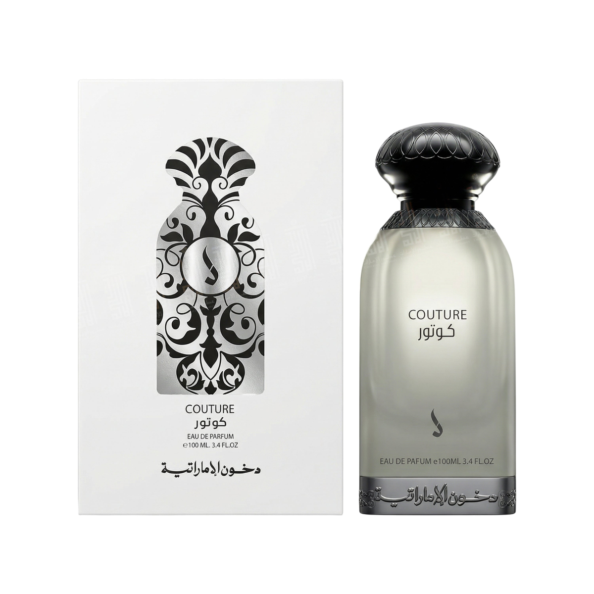 Couture Eau de Parfum 100 ml van Dkhoon Emirates, fles met originele witte doos met zwart patroon