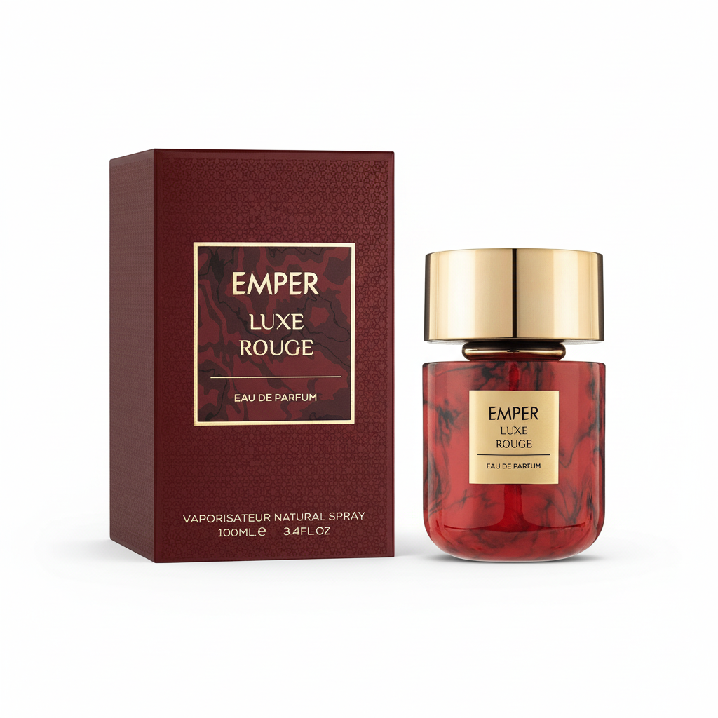 Emper Luxe Rouge Eau de Parfum 100 ml fles met originele dieprode verpakking