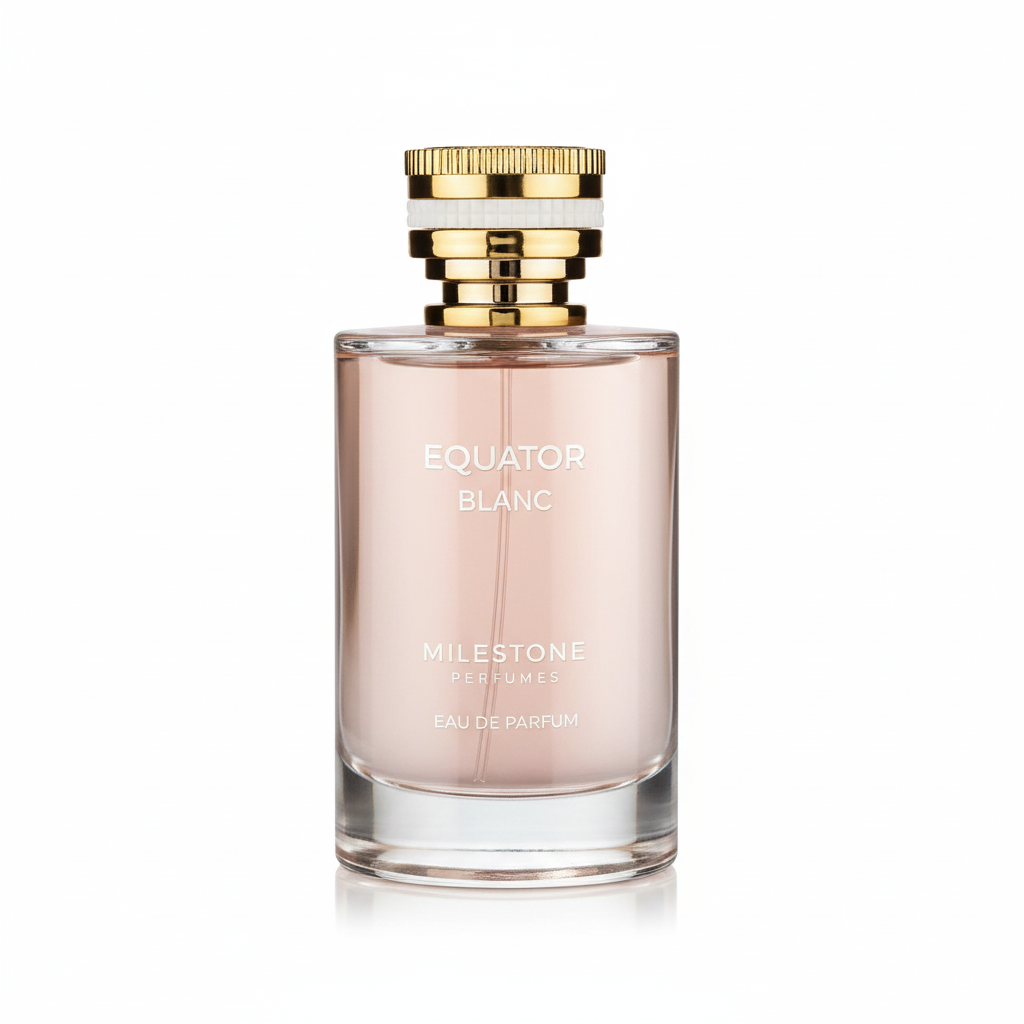 Milestone Equator Blanc Eau de Parfum 100 ml zachtroze glazen fles met goud-witte dop
