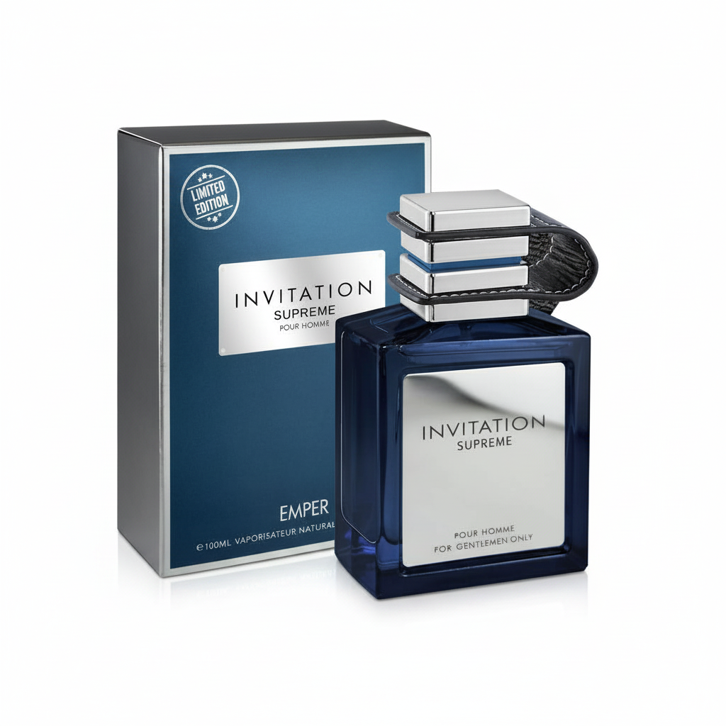 Emper Invitation Supreme Eau de Parfum 100 ml fles met originele blauwe verpakking