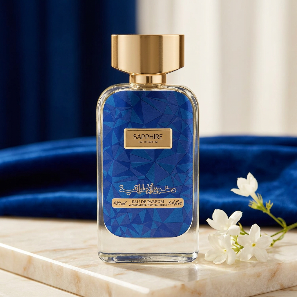 Sfeerbeeld Sapphire met blauwe stof en witte jasmijn
