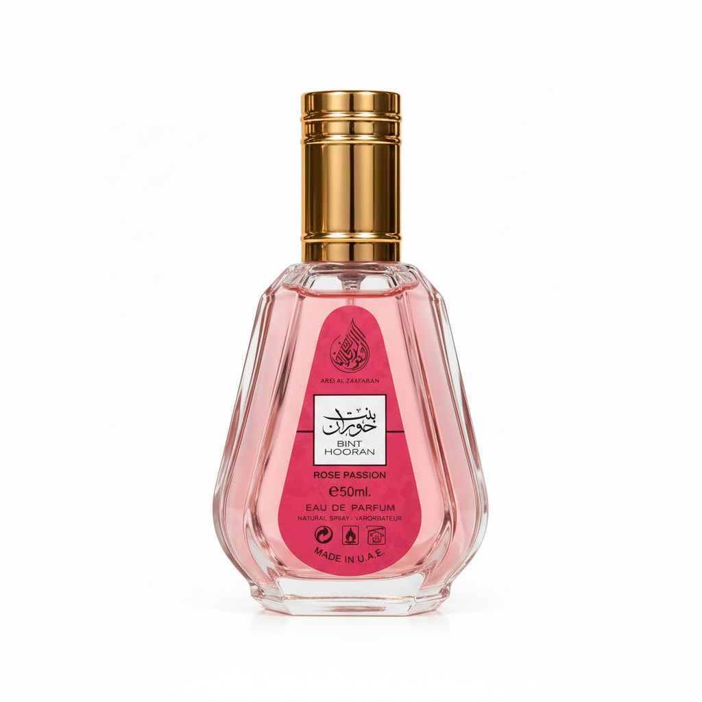 Studiofoto Bint Hooran Rose Passion: alleen de fles, recht van voren op witte achtergrond