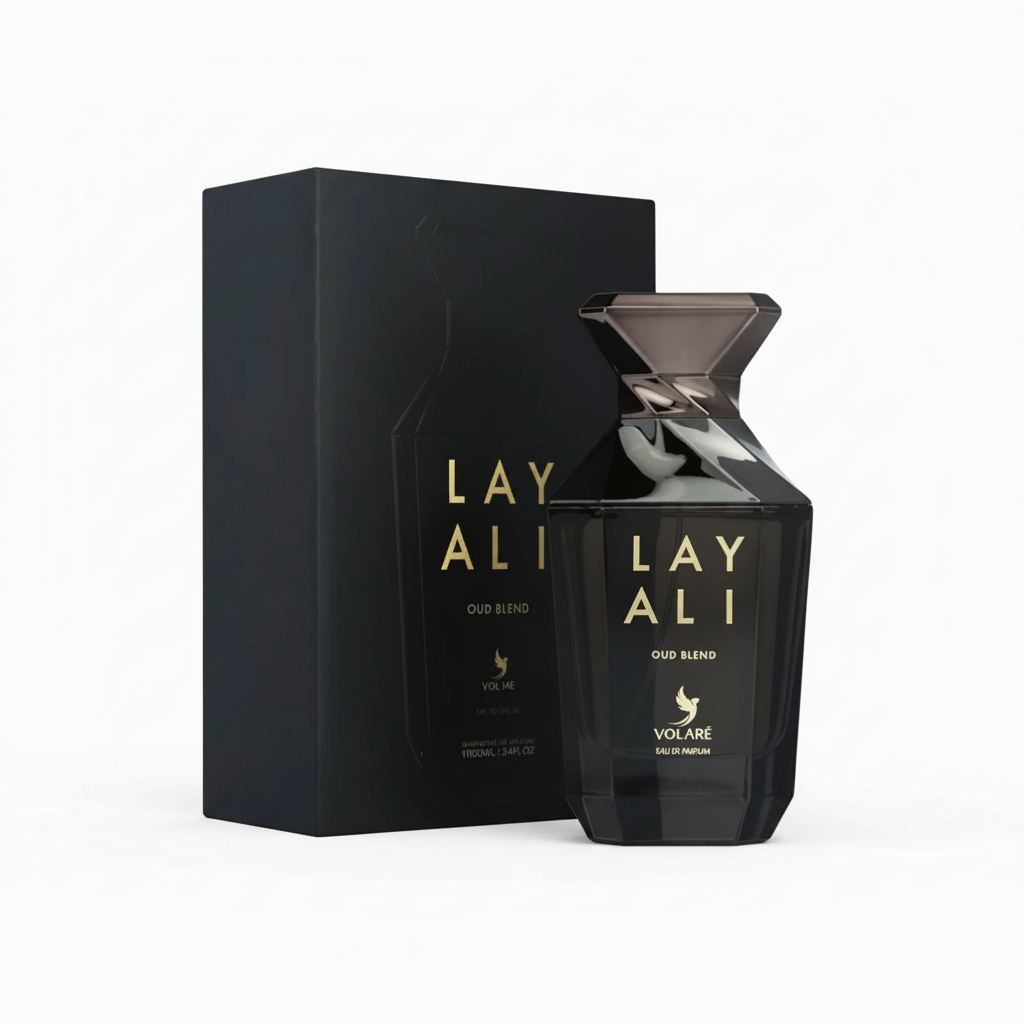 Studiofoto Layali Oud Blend met zwarte doos op witte achtergrond