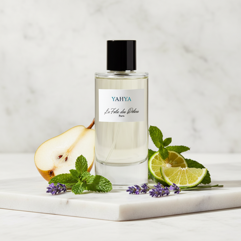 Yahya met peer, munt, lavendel en bergamot
